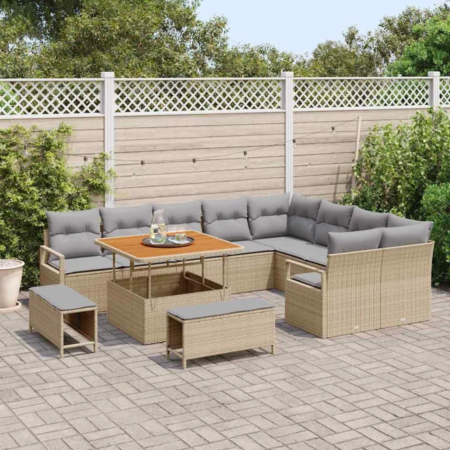 Ensemble de canapé de jardin 12 pcs Beige polyrotin - 3
