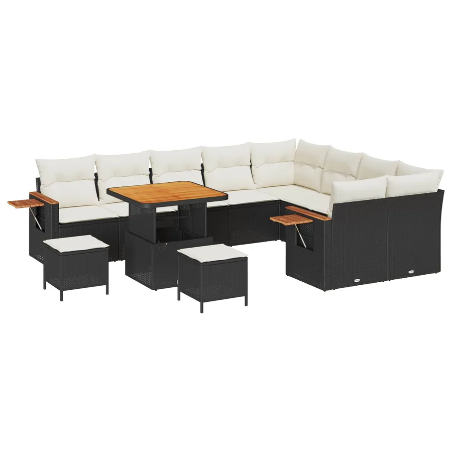 Ensemble de canapé de jardin 12 pcs Noir polyrotin - 2