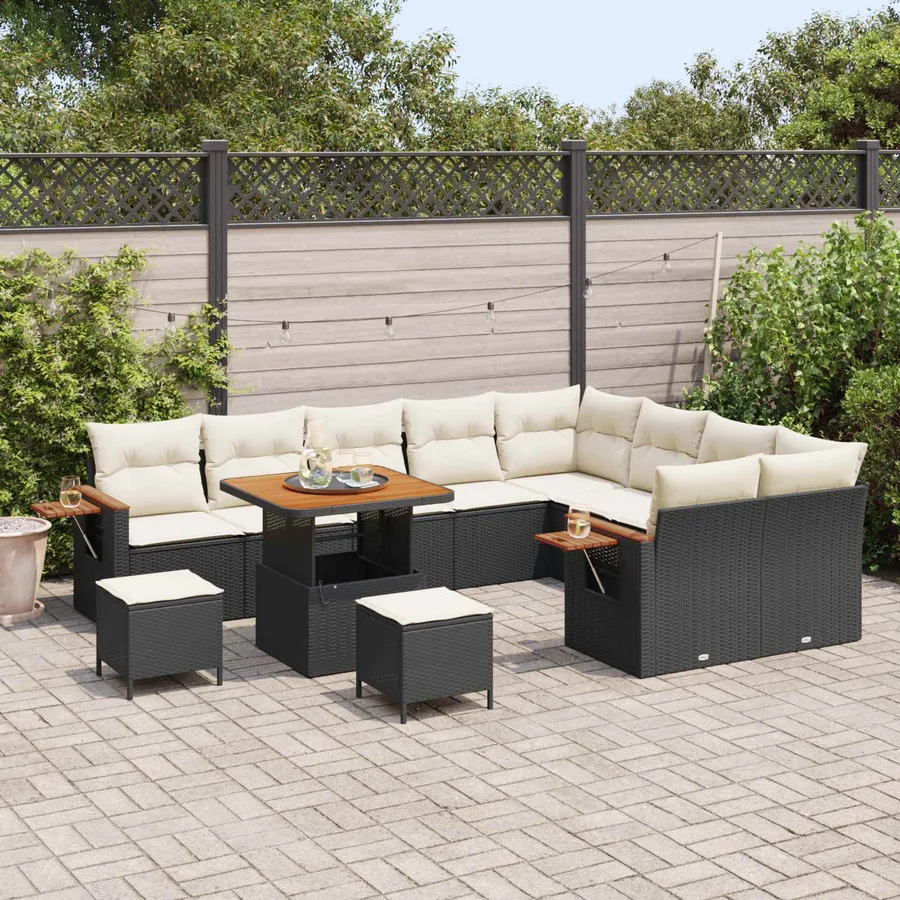 Ensemble de canapé de jardin 12 pcs Noir polyrotin - 3