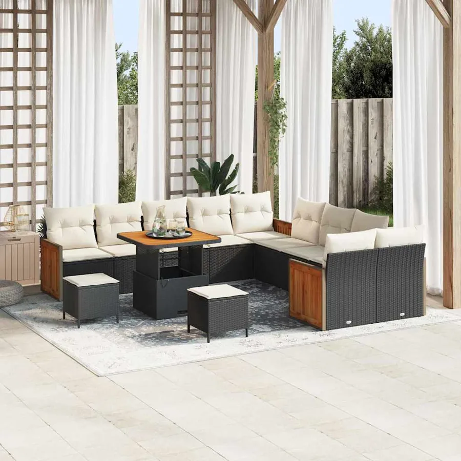 Ensemble de canapé de jardin 17 pcs Noir et Crème polyrotin