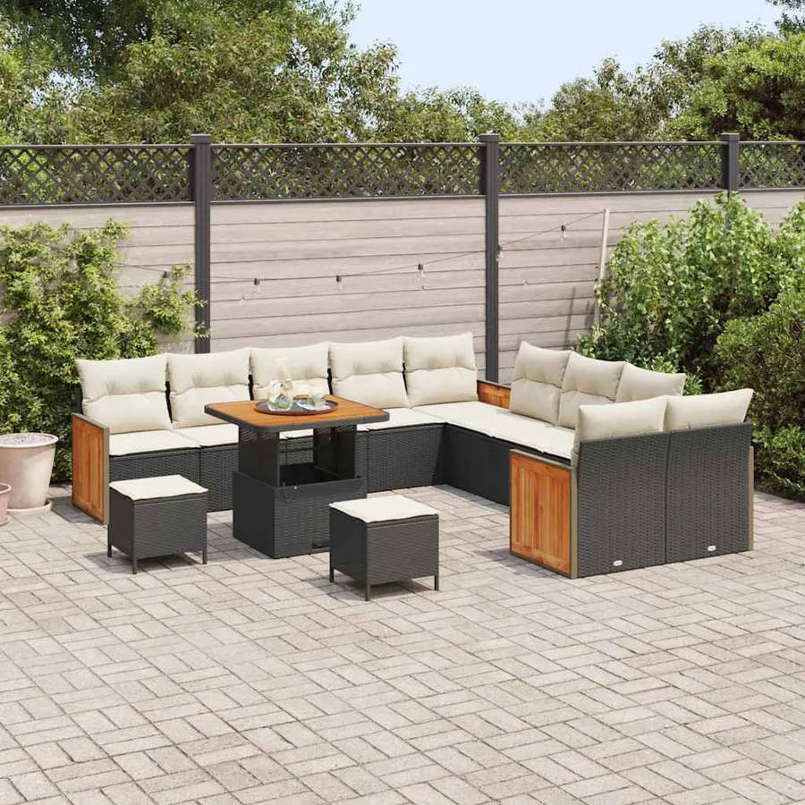 Ensemble de canapé de jardin 17 pcs Noir et Crème polyrotin - 3