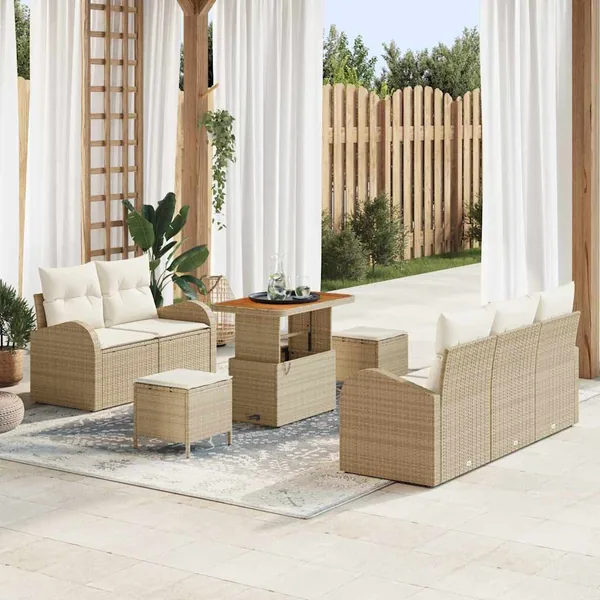 Ensemble de canapé de jardin avec coussin 8 pcs Beige et crème