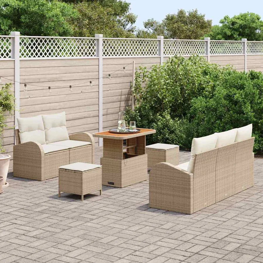 Ensemble de canapé de jardin avec coussin 8 pcs Beige et crème - 3