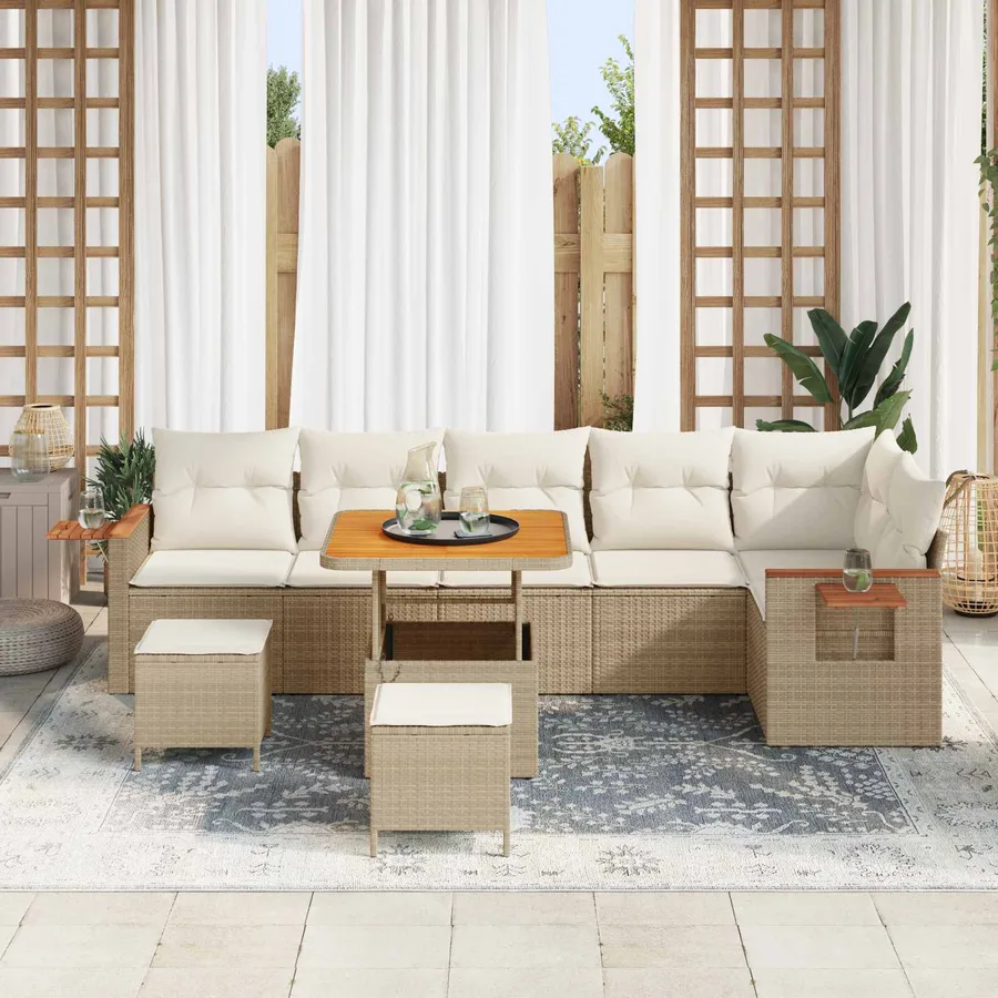 Ensemble de canapé de jardin 9 pcs Beige polyrotin - 3