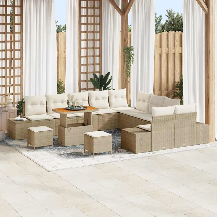 Ensemble de canapé de jardin 13 pcs Beige polyrotin