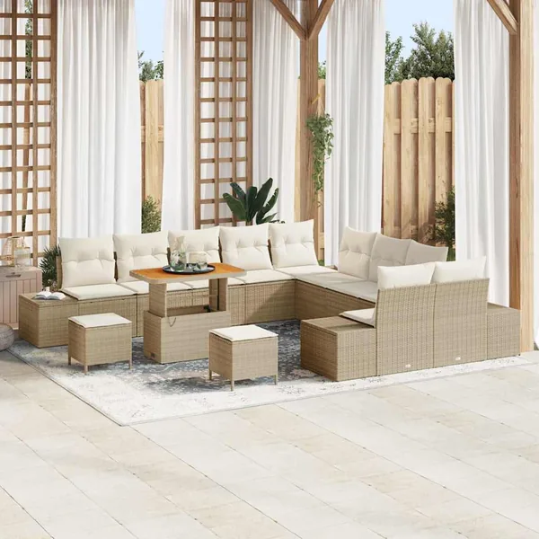 Ensemble de canapé de jardin 13 pcs Beige polyrotin
