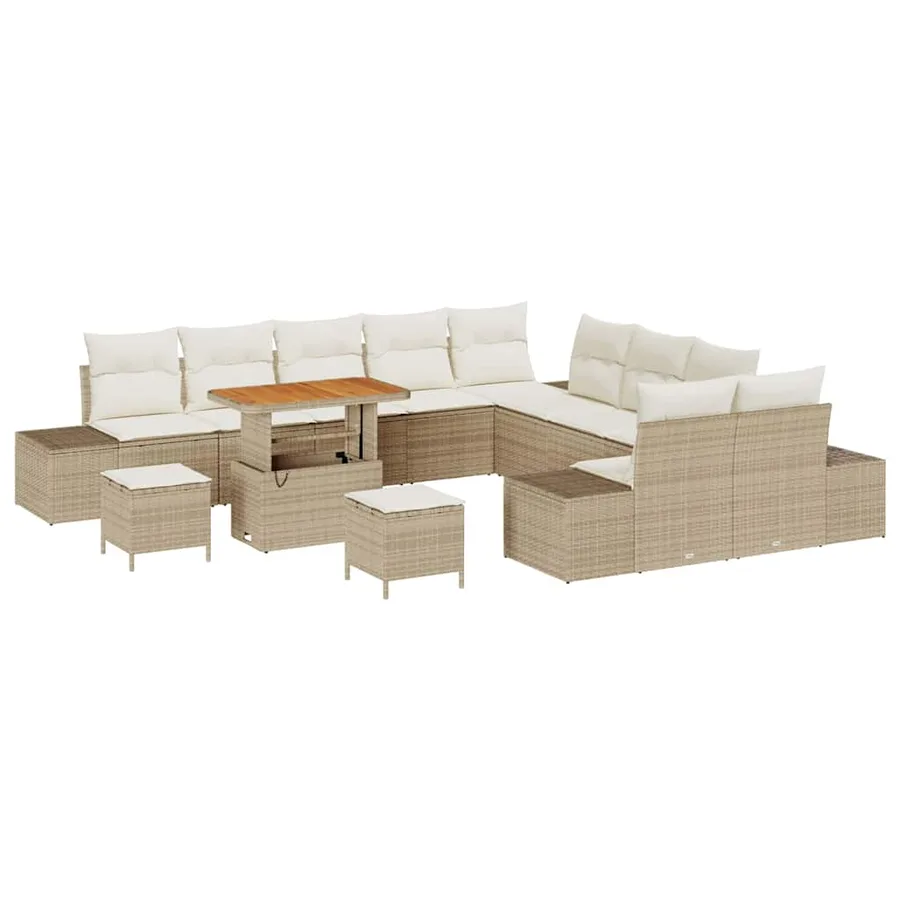 Ensemble de canapé de jardin 13 pcs Beige polyrotin - 2