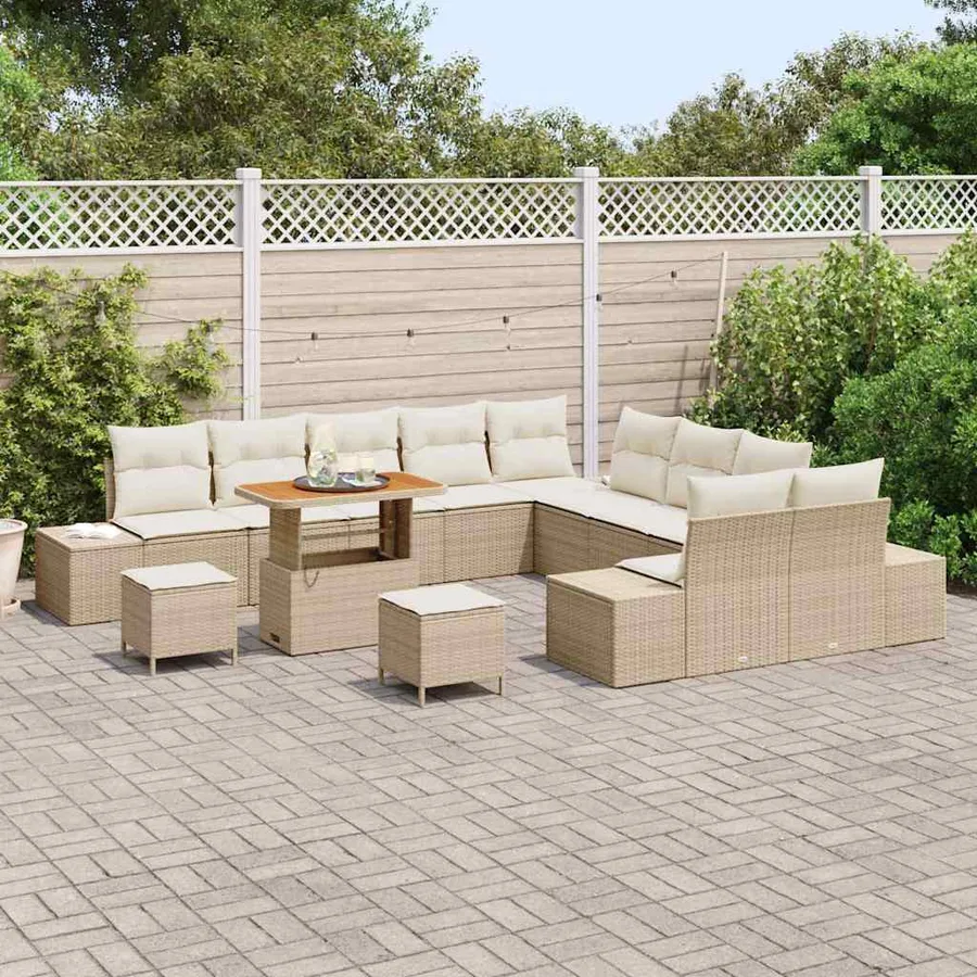 Ensemble de canapé de jardin 13 pcs Beige polyrotin - 3