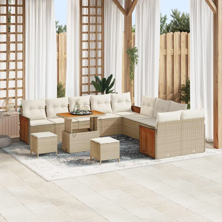 Ensemble de canapé de jardin avec coussin 13 pcs Beige et crème