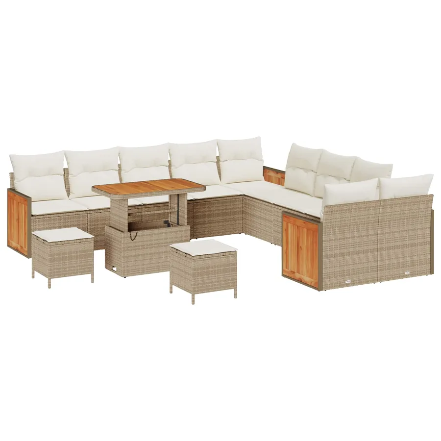 Ensemble de canapé de jardin avec coussin 13 pcs Beige et crème - 2