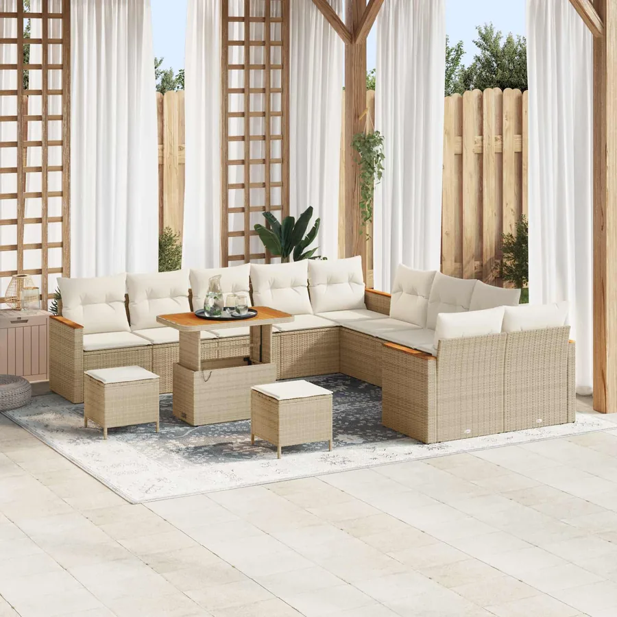 Ensemble de canapé de jardin 13 pcs Beige polyrotin