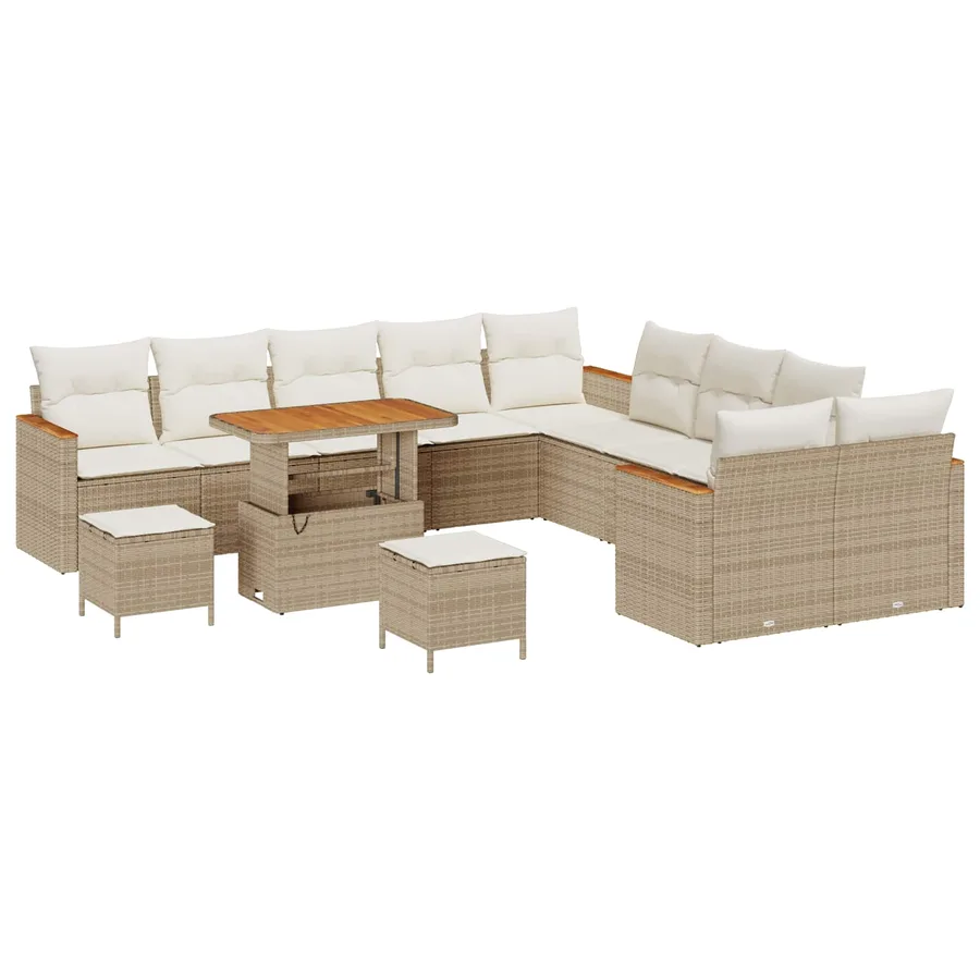Ensemble de canapé de jardin 13 pcs Beige polyrotin - 2