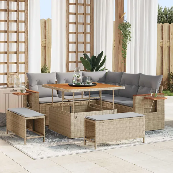 Ensemble de canapé de jardin 8 pcs Beige polyrotin