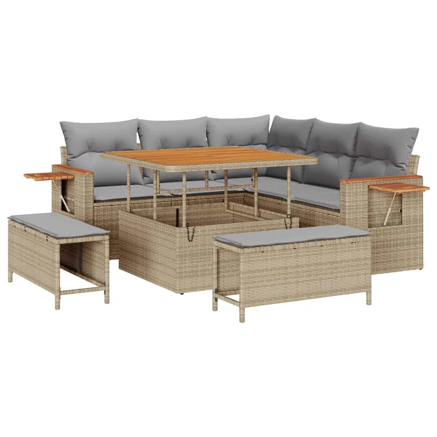Ensemble de canapé de jardin 8 pcs Beige polyrotin - 2