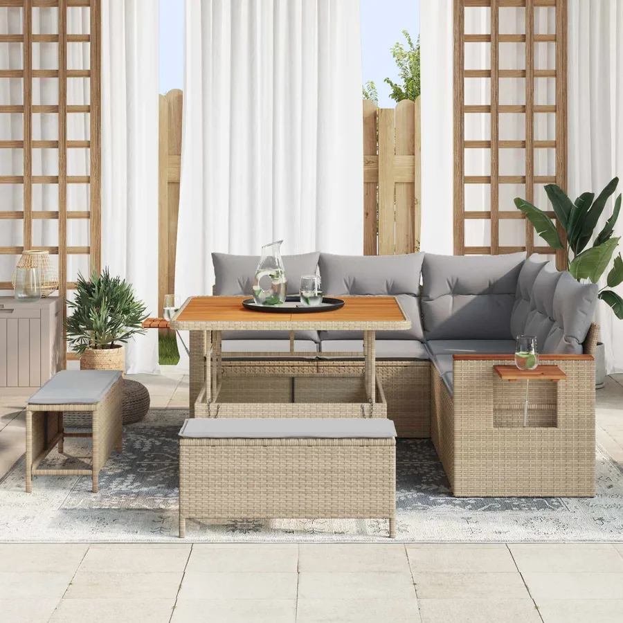 Ensemble de canapé de jardin 8 pcs Beige polyrotin - 3