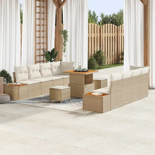 Ensemble de canapé de jardin avec coussin 11 pcs Beige et crème
