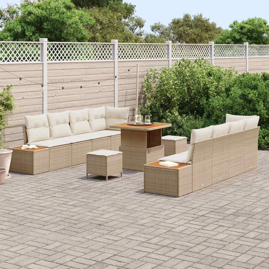 Ensemble de canapé de jardin avec coussin 11 pcs Beige et crème - 3