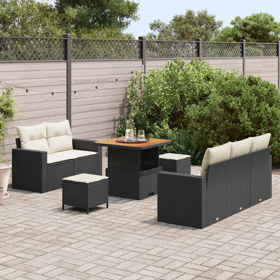 Ensemble de canapé de jardin 8 pcs Noir et Crème polyrotin - 3