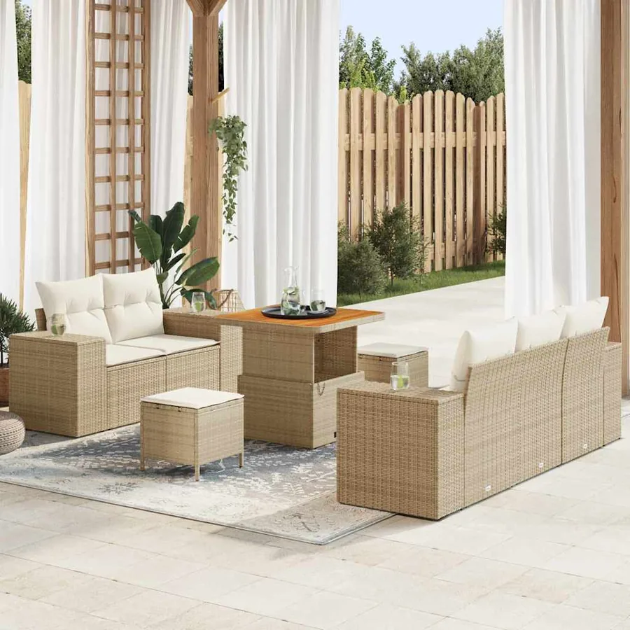 Ensemble de canapé de jardin 8 pcs Beige et crème Poly Rattan