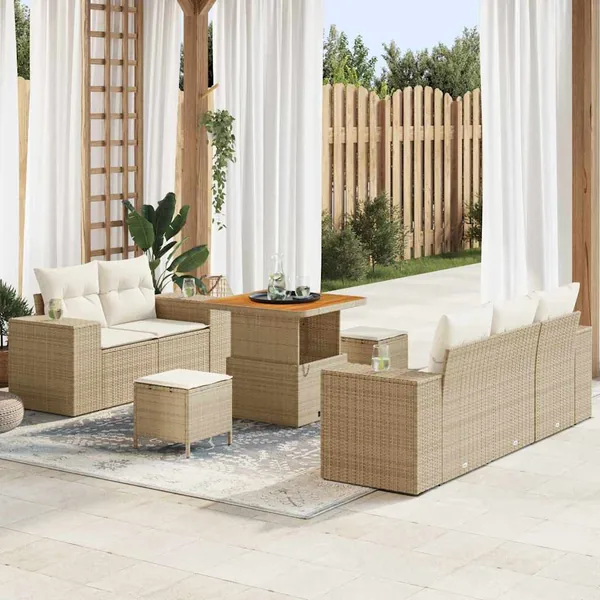 Ensemble de canapé de jardin 8 pcs Beige et crème Poly Rattan