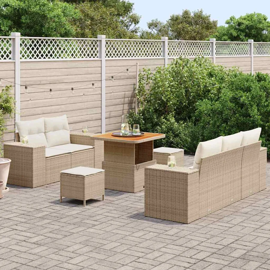 Ensemble de canapé de jardin 8 pcs Beige et crème Poly Rattan - 3