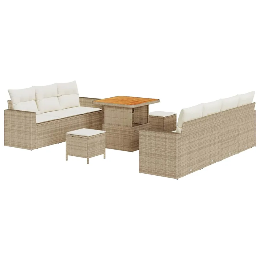 Ensemble de canapé de jardin avec coussin 10 pcs beige et crème - 2