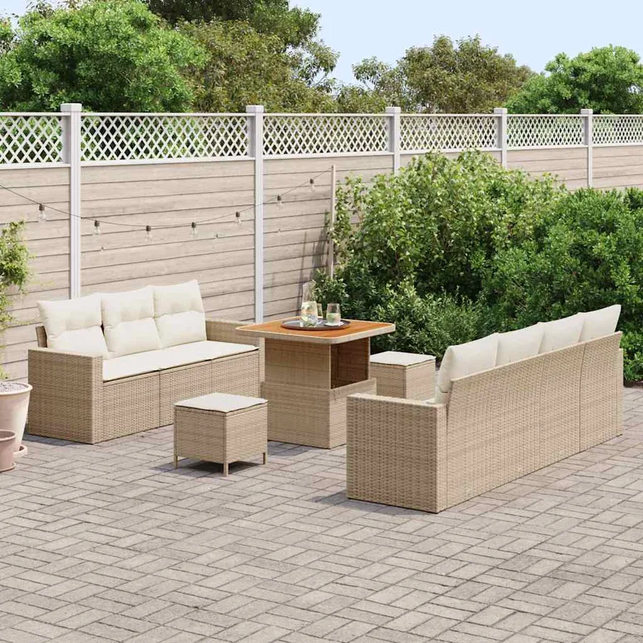 Ensemble de canapé de jardin avec coussin 10 pcs beige et crème - 3