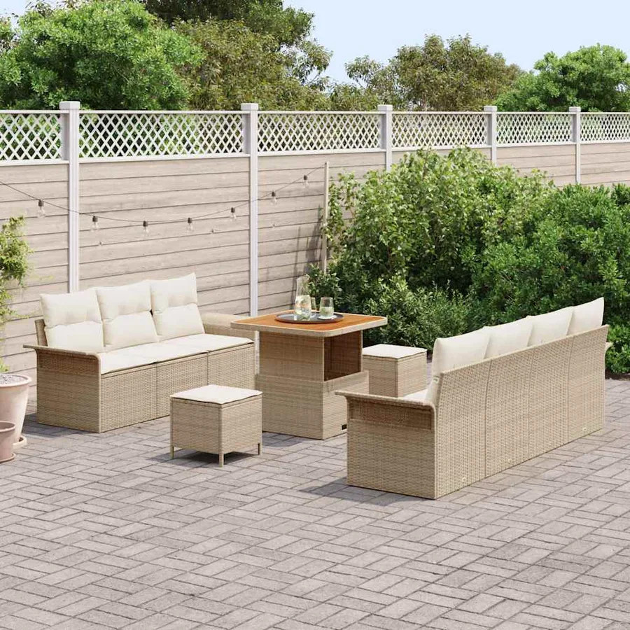 Ensemble de canapé de jardin avec coussin 10 pcs Beige et crème - 3