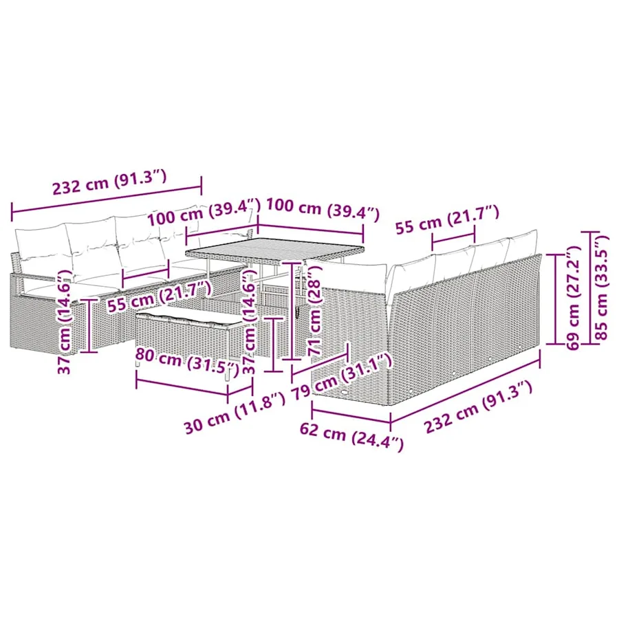 Ensemble de canapé de jardin avec coussin 11 pcs Gris polyrotin - 14