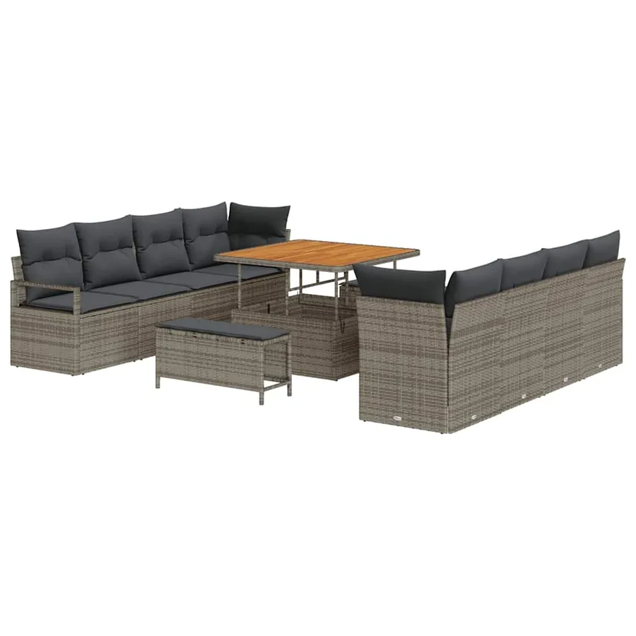 Ensemble de canapé de jardin avec coussin 11 pcs Gris polyrotin - 2