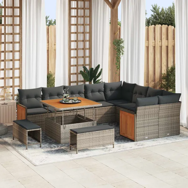 Ensemble de canapé de jardin avec coussin 12 pcs Gris