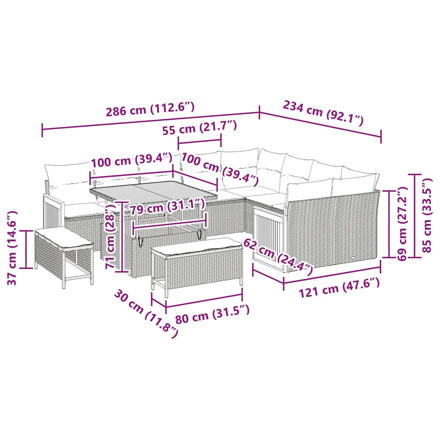 Ensemble de canapé de jardin avec coussin 12 pcs Gris - 11