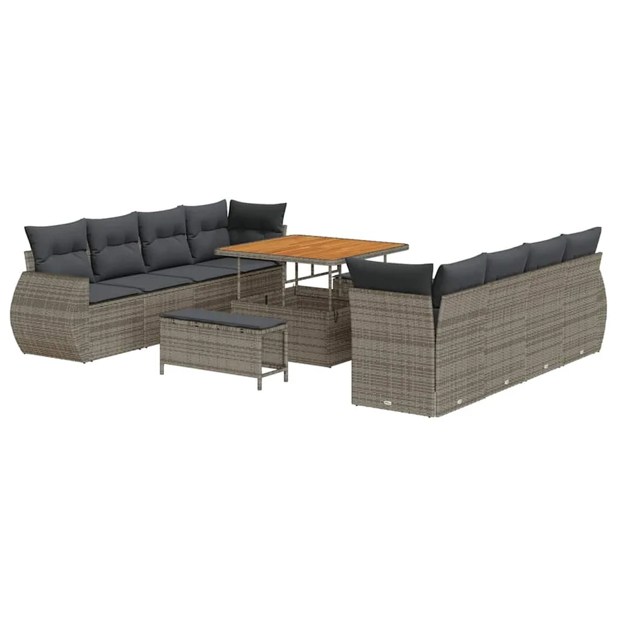 Ensemble de canapé de jardin avec coussin 11 pcs Gris polyrotin - 2