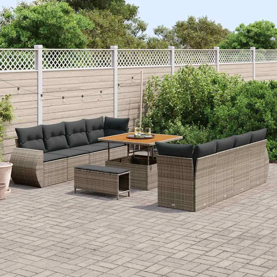 Ensemble de canapé de jardin avec coussin 11 pcs Gris polyrotin - 3