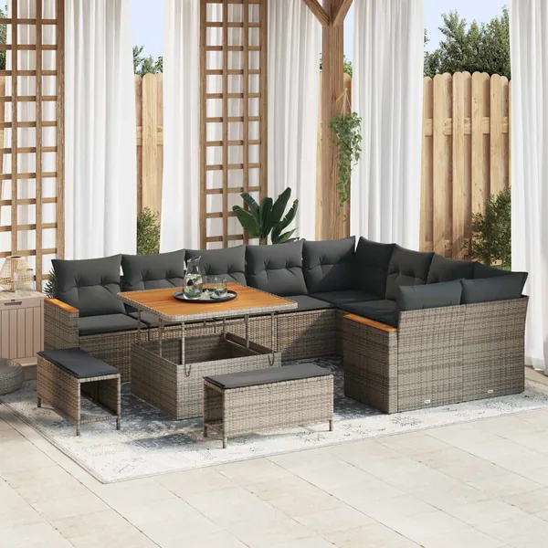 Ensemble de canapé de jardin 12 pcs Gris polyrotin