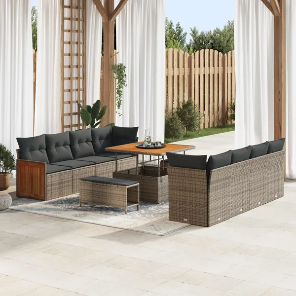 Ensemble de canapé de jardin avec coussin 11 pcs Gris