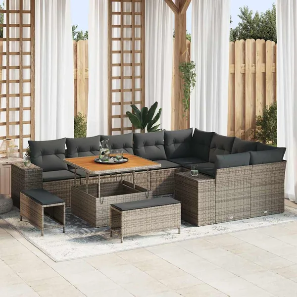 Ensemble de canapé de jardin avec coussin 12 pcs Gris polyrotin
