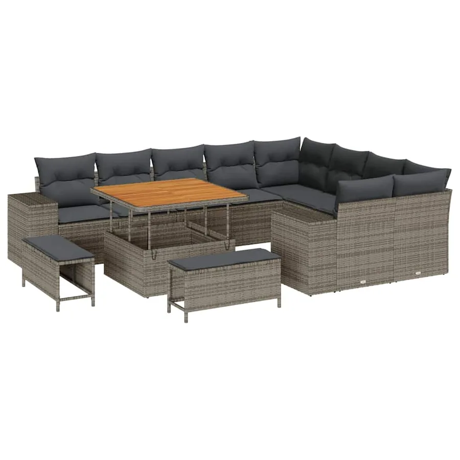 Ensemble de canapé de jardin avec coussin 12 pcs Gris polyrotin - 2