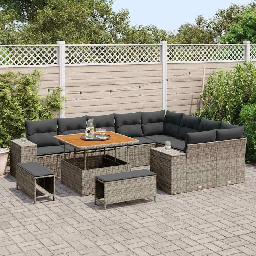 Ensemble de canapé de jardin avec coussin 12 pcs Gris polyrotin - 3