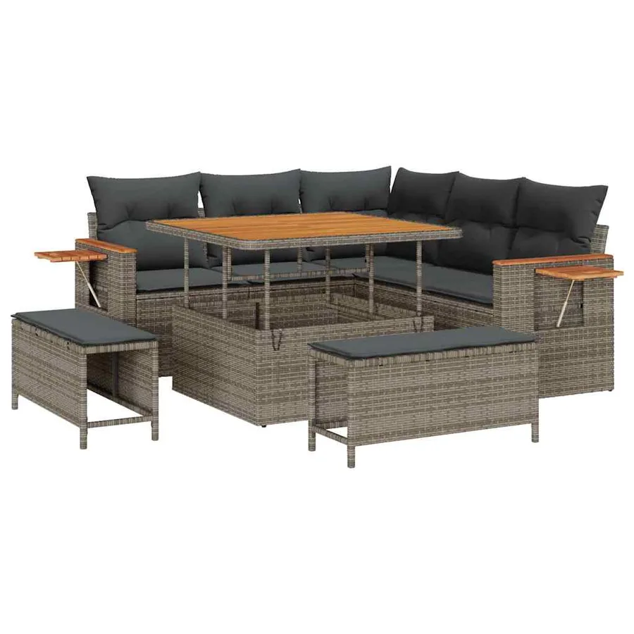 Ensemble de canapé de jardin avec coussin 9 pcs Gris polyrotin - 2