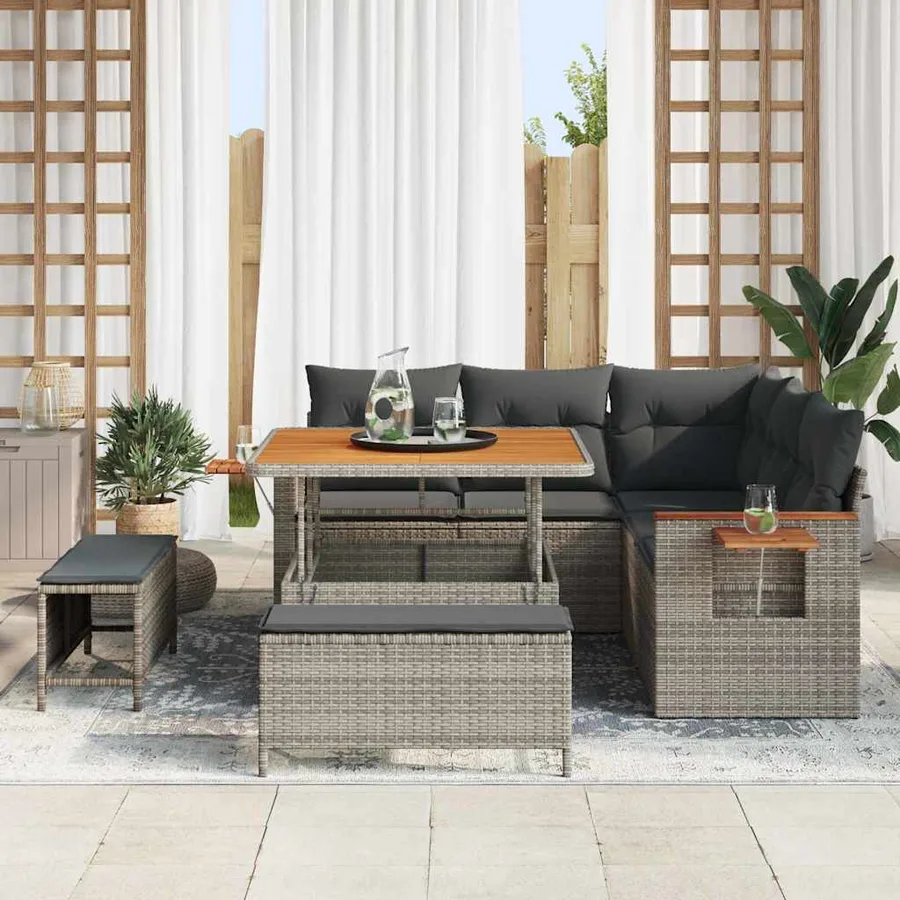 Ensemble de canapé de jardin avec coussin 9 pcs Gris polyrotin - 3