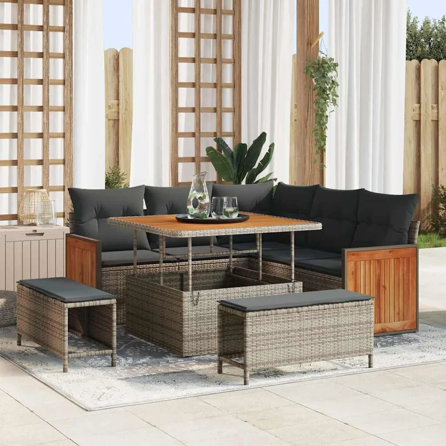 Ensemble de canapé de jardin avec coussin 9 pcs Gris polyrotin