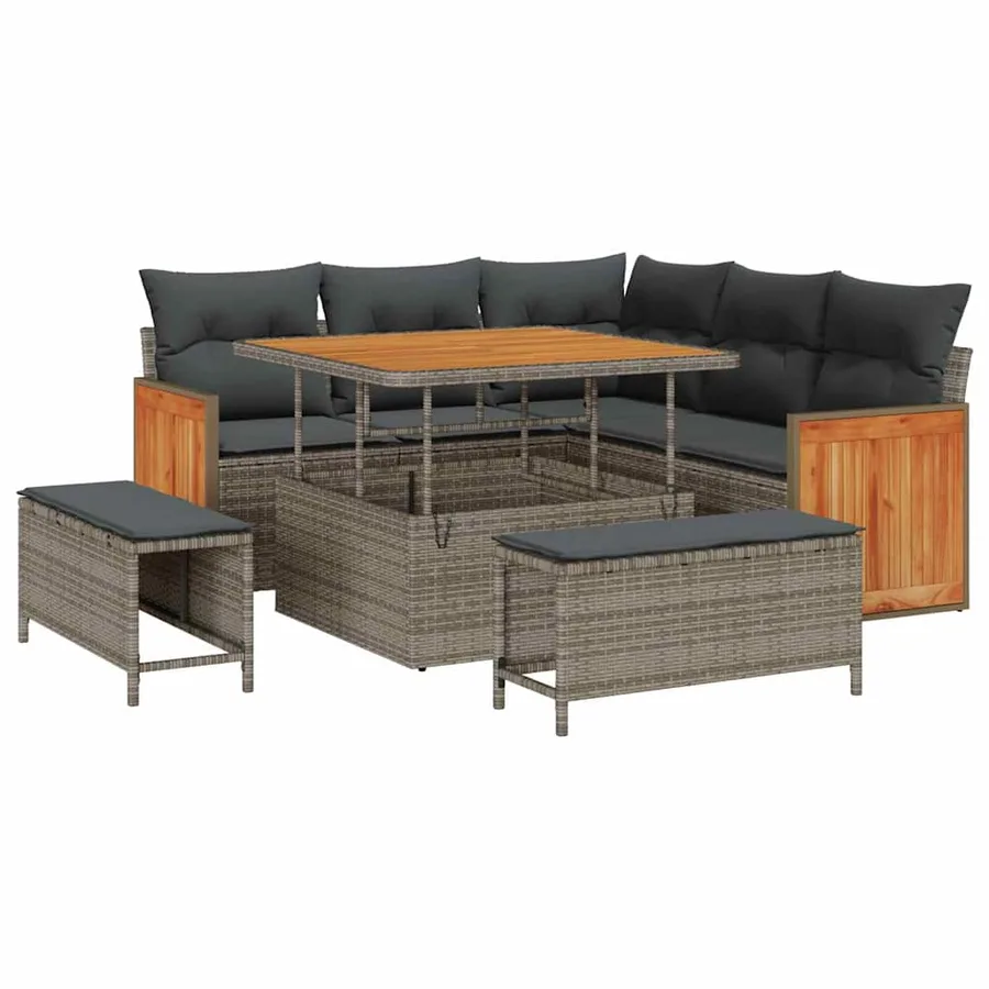 Ensemble de canapé de jardin avec coussin 9 pcs Gris polyrotin - 2