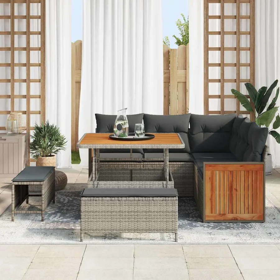 Ensemble de canapé de jardin avec coussin 9 pcs Gris polyrotin - 3