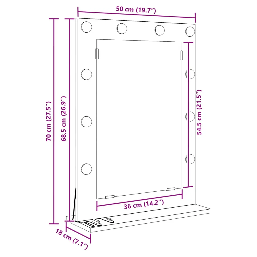 Miroir de vanité Rectangulaire Gris Sonoma 70 x 50 x 18 cm - 11