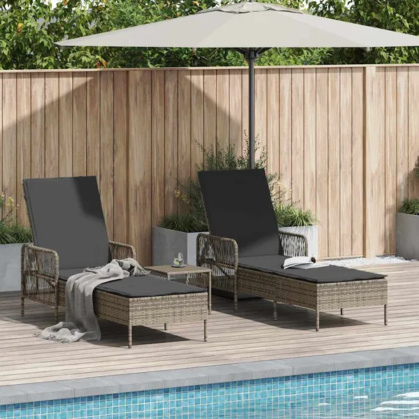 Transat 3 pcs Gris et Gris foncé 55 x 200 x 92 cm polyrotin