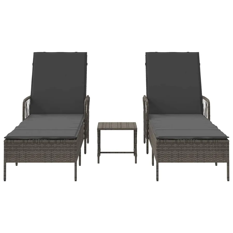 Transat 3 pcs Gris et Gris foncé 55 x 200 x 92 cm polyrotin - 7