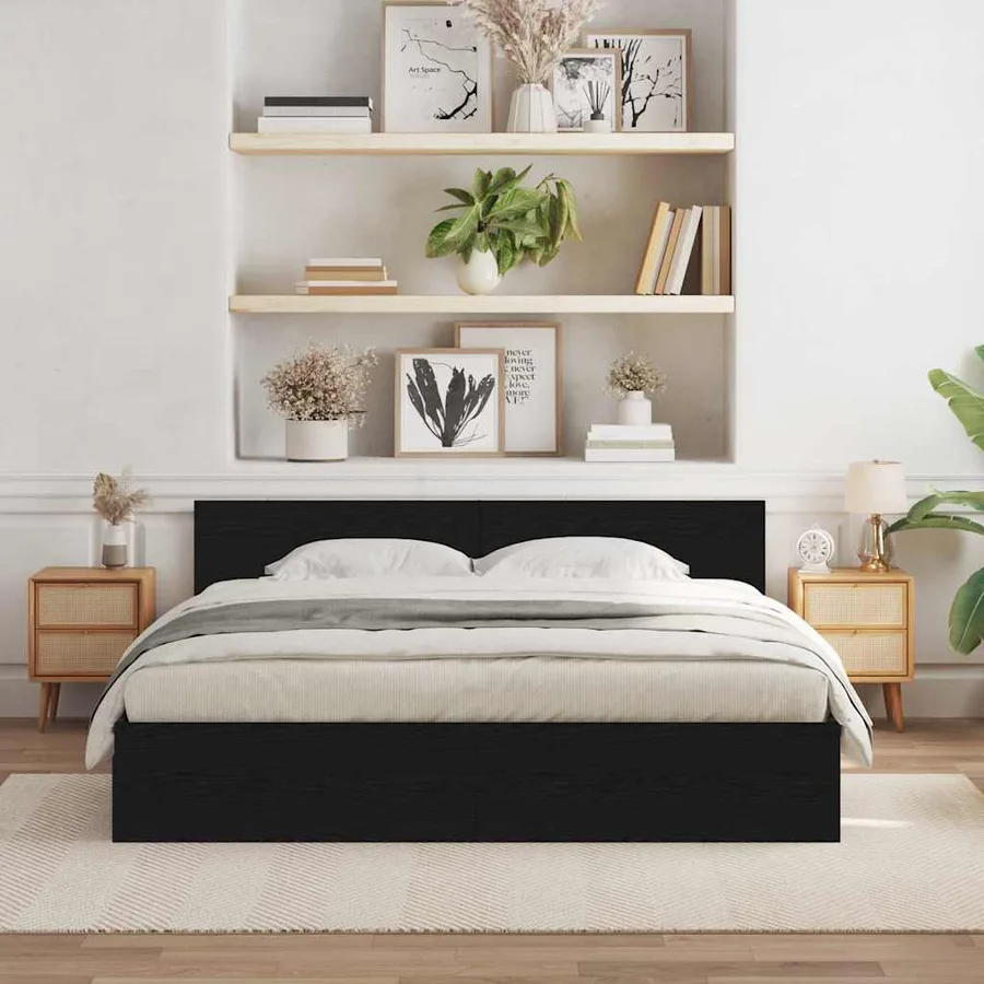 Cadre de lit Chêne noir 203 x 185 x 70 cm Bois d'ingénierie - 3