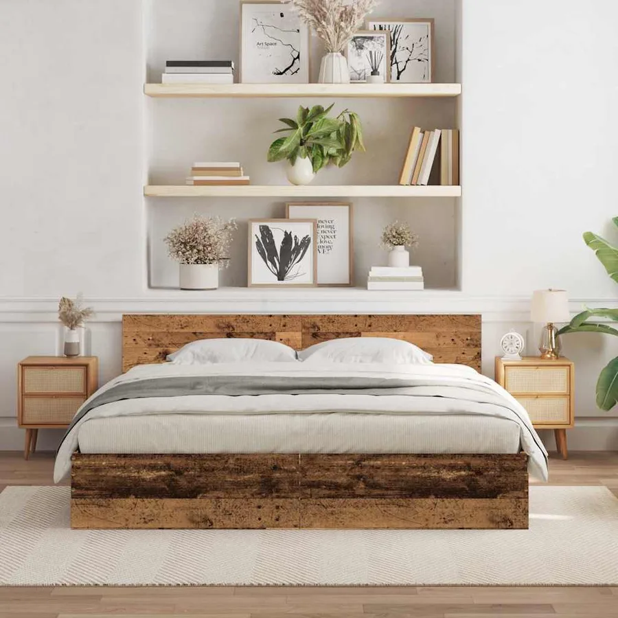 Cadre de lit Bois ancien 203 x 185 x 70 cm Bois d'ingénierie - 3