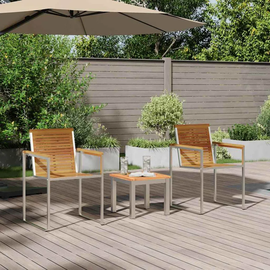 Transat 3 pcs Marron Bois d'acacia massif et acier inoxydable - 4
